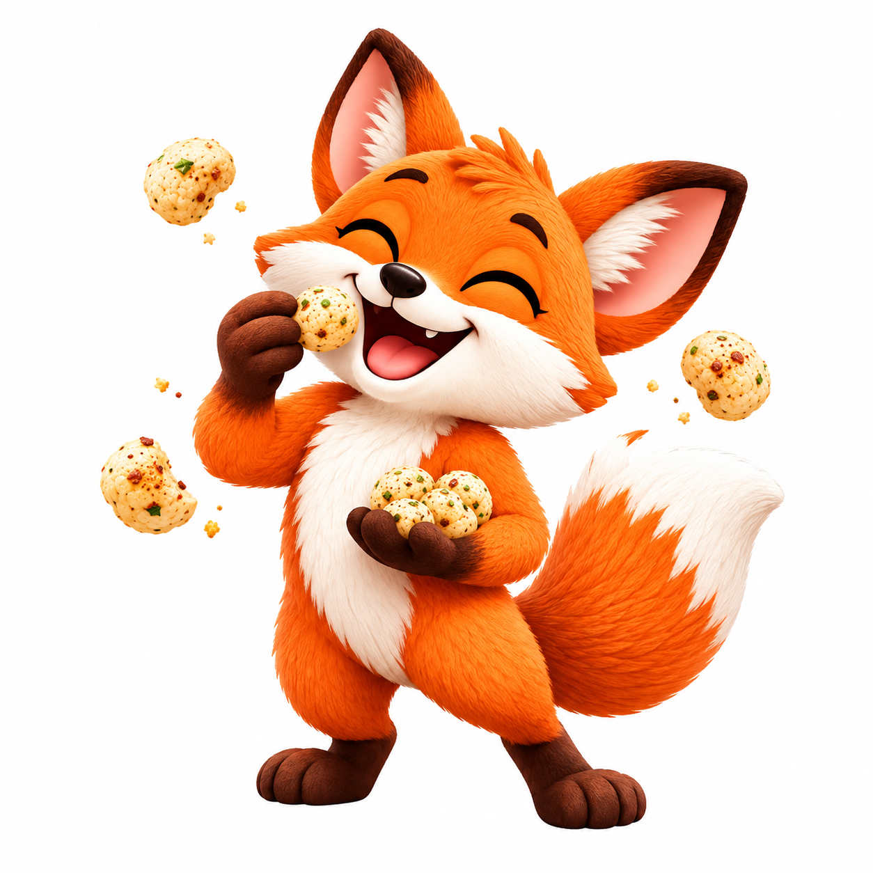 Fox mascot eating makhana